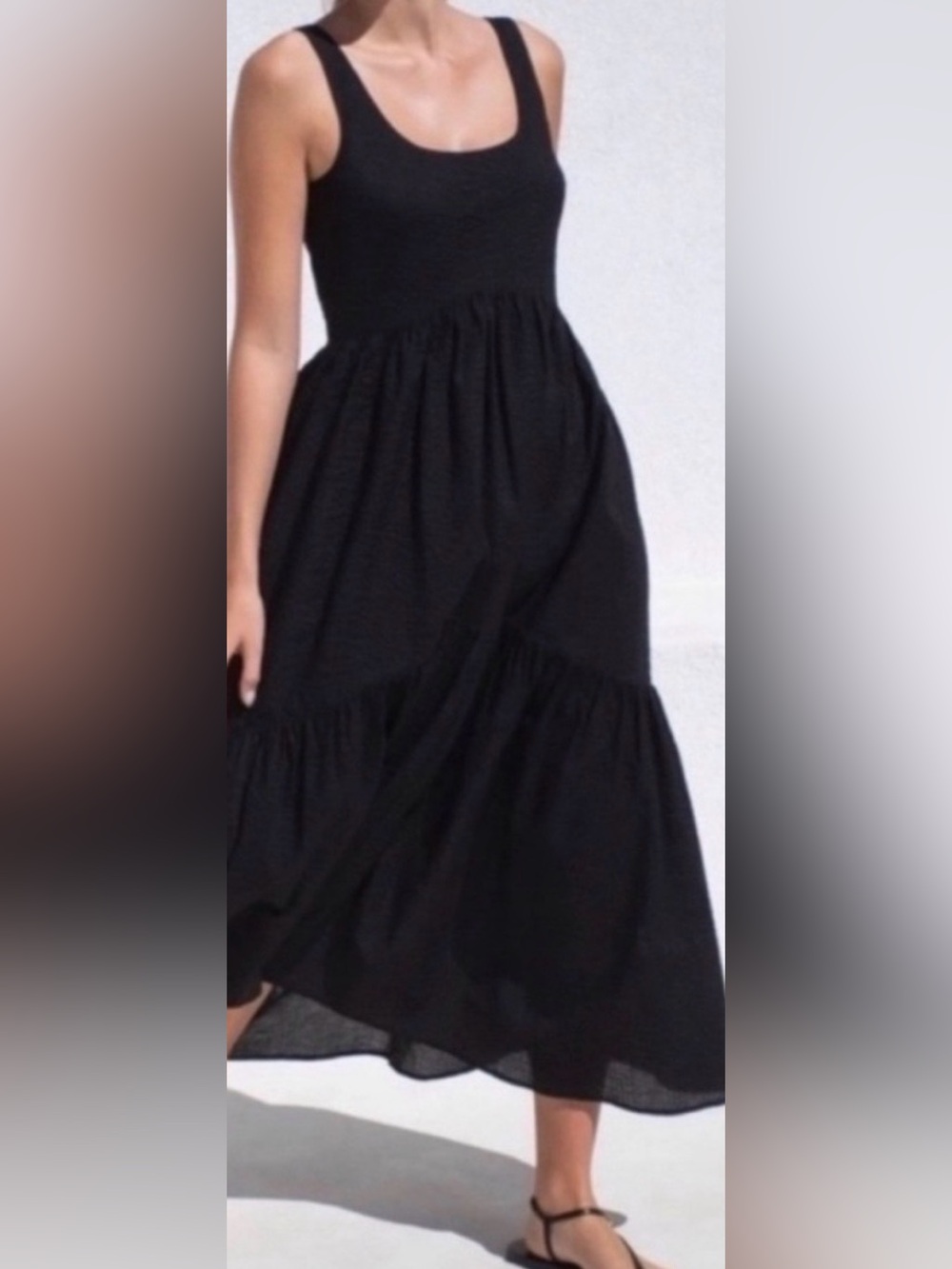 AYR The Magic Hour Dress - Black Tiered Midi - Sleeveless Scoop Neck